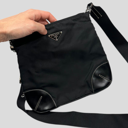 Prada Milano 00’s Nylon & Patent Leather Crossbody Bag | O/S, Black