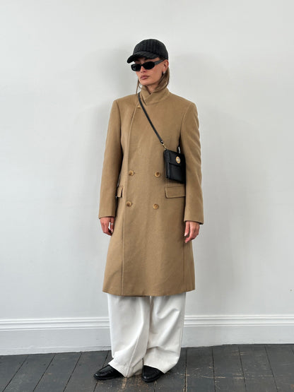 Vintage 1990s Wool Double Breasted High Neck Coat - L