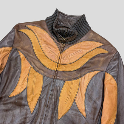 Roberto Cavalli Class 00’s Parrot Patchwork Leather Biker Jacket - M/L | O/S, Red