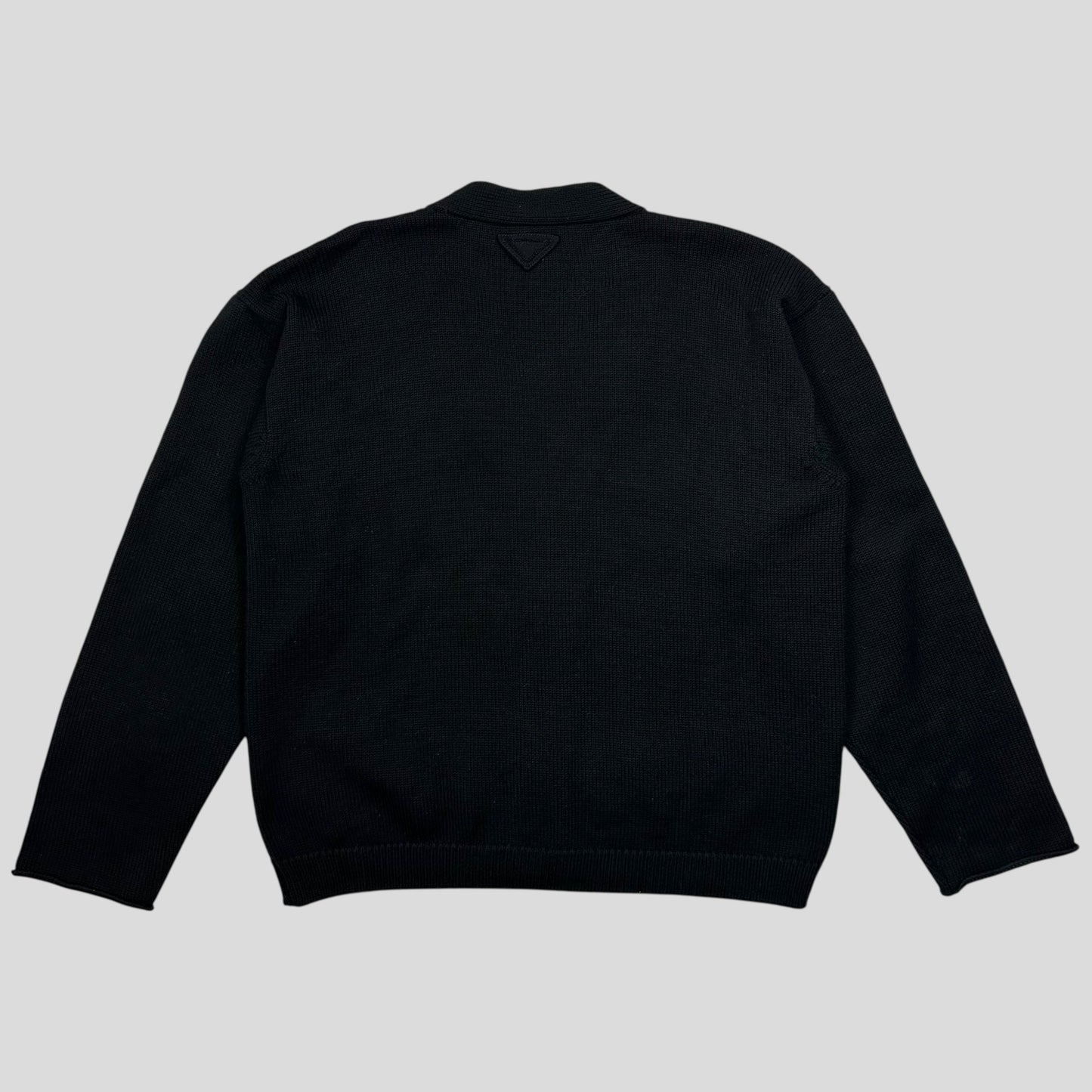 Prada 2021 Triangle Logo Heavyweight Boxy Wool Cardigan - M