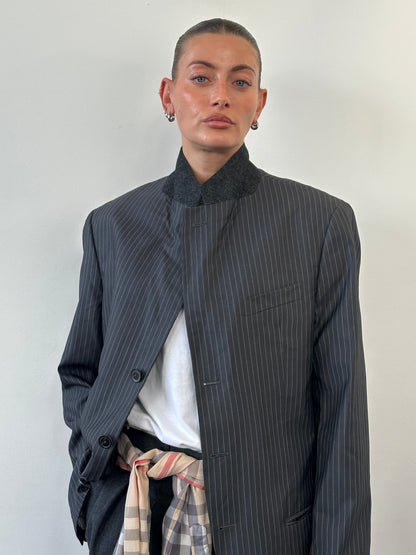 Armani Collezioni 1990s Wool Silk Pinstripe Single Breasted Blazer - 42R/XL