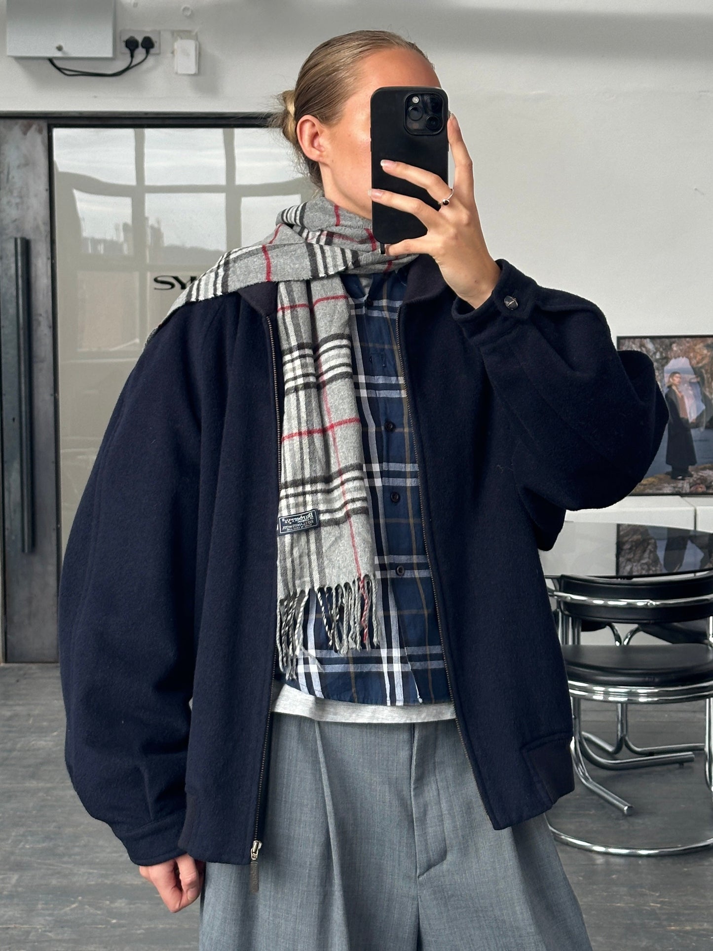 Burberry 1990s Pure Wool Check Logo Bomber Jacket - L/XL