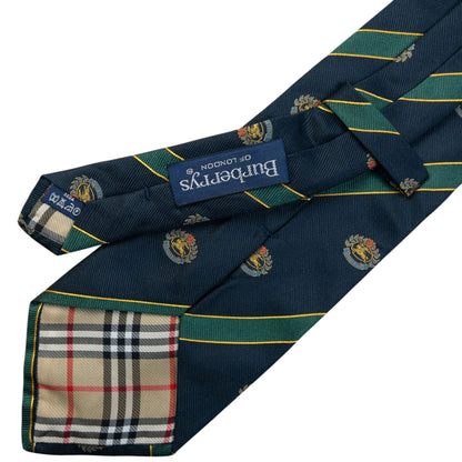 Vintage 80s Burberry Striped Monogram Silk Tie | O/S, Green