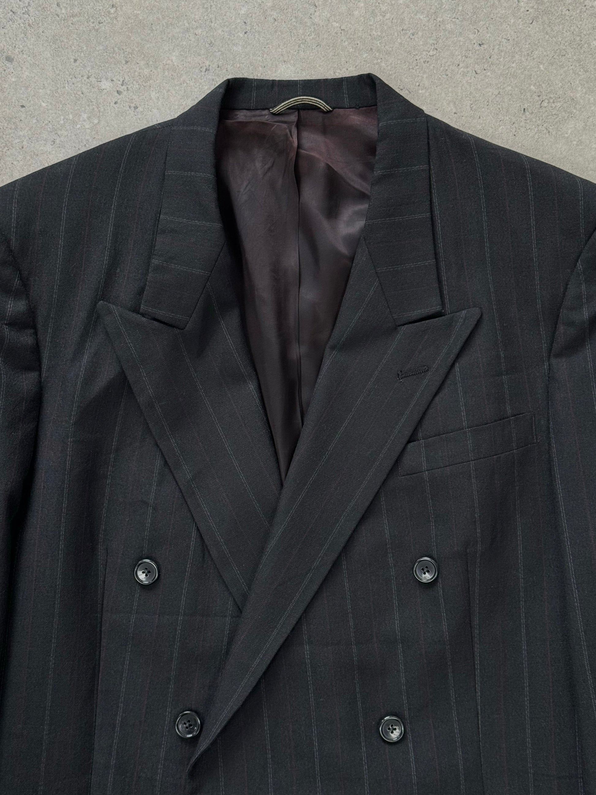 Christian Dior Monsieur 1980s wool double-breasted blazer in size 44L/XL, navy blue, tailored fit, classic vintage style.
