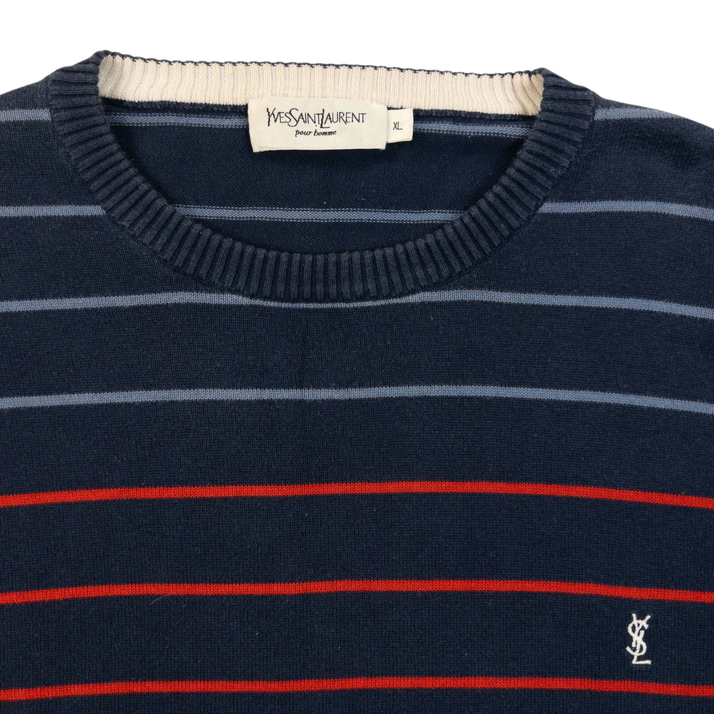 Vintage 2000s YSL Yves Saint Laurent Striped Jumper Size M | Medium, Navy
