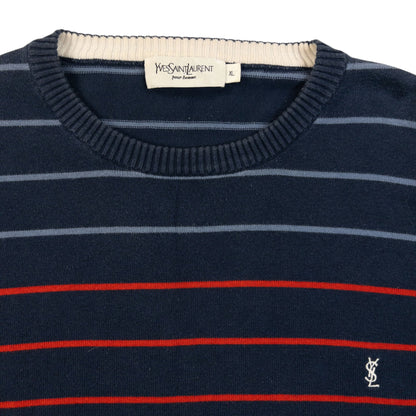 Vintage 2000s YSL Yves Saint Laurent Striped Jumper Size M | Medium, Navy