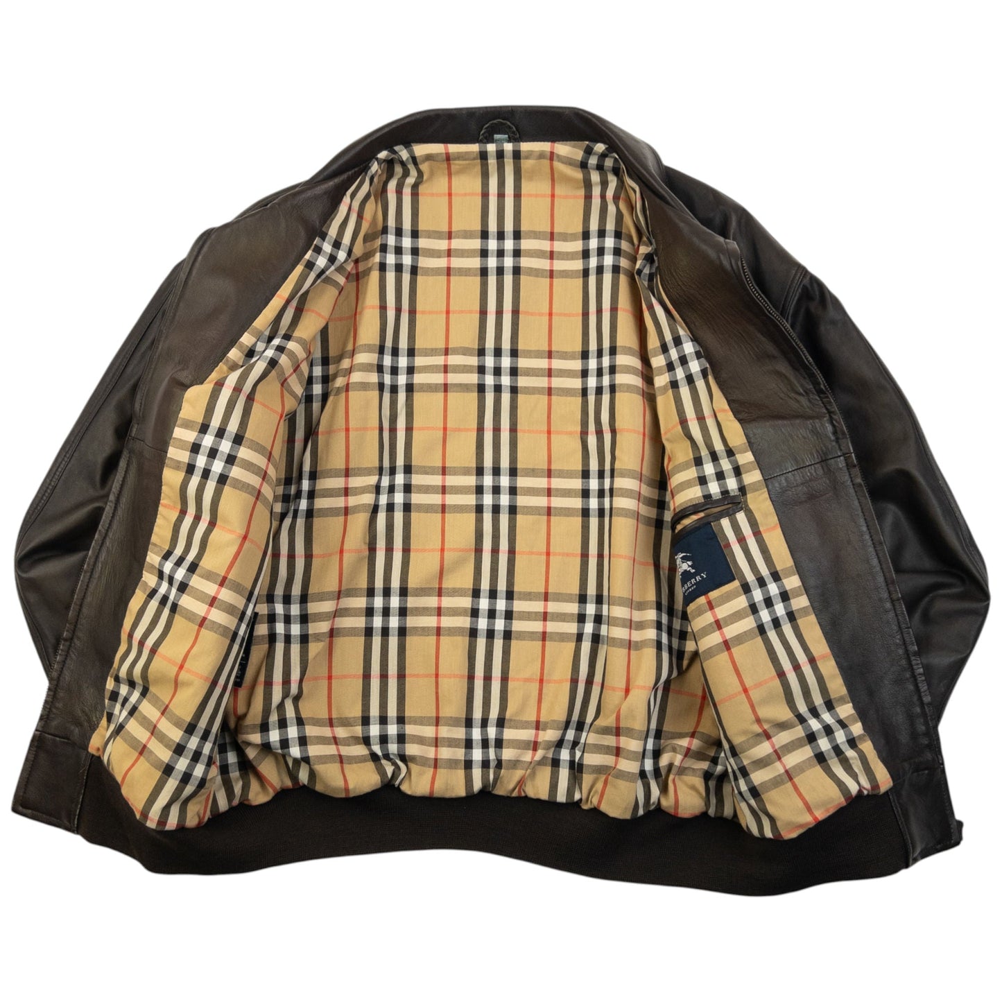 Vintage 2000s Burberry Nova Check Lined Leather Jacket Size XL | XL, Brown