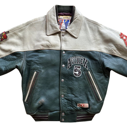 Avirex 'North West Wild Bears' Leather Varsity Jacket - XS