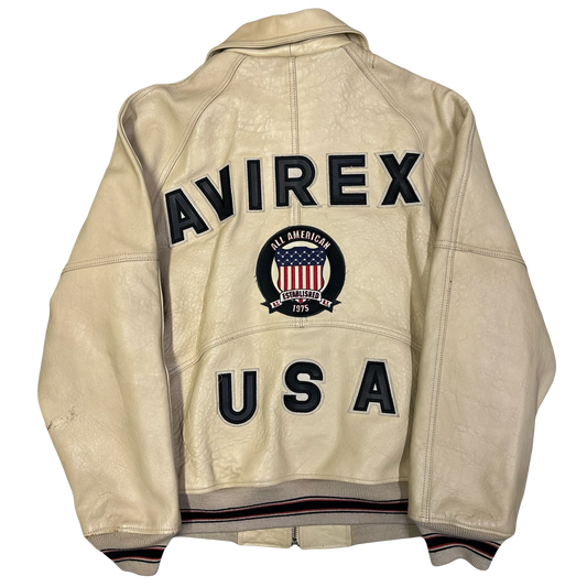 Avirex Icon Leather Jacket In Beige ( M )