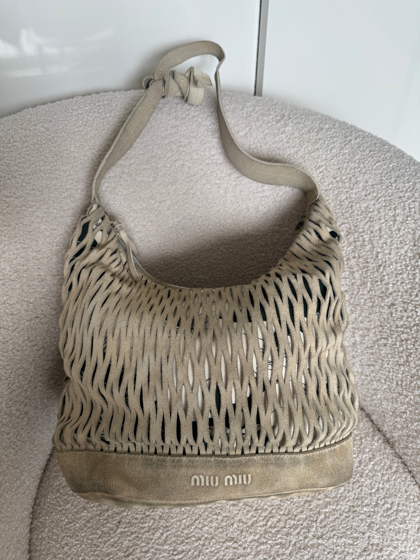 90s Miu Miu Suede Lattice Hobo Bag | O/S, Multicoloured