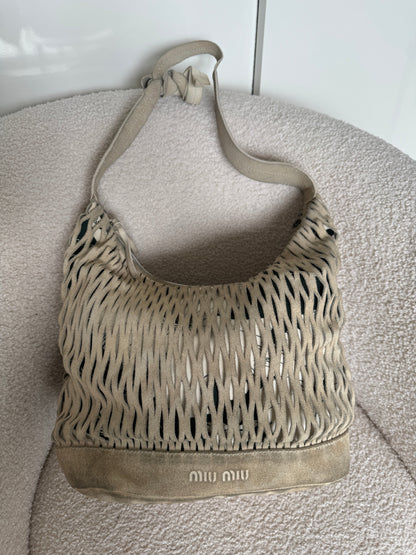 90s Miu Miu Suede Lattice Hobo Bag | O/S, Multicoloured