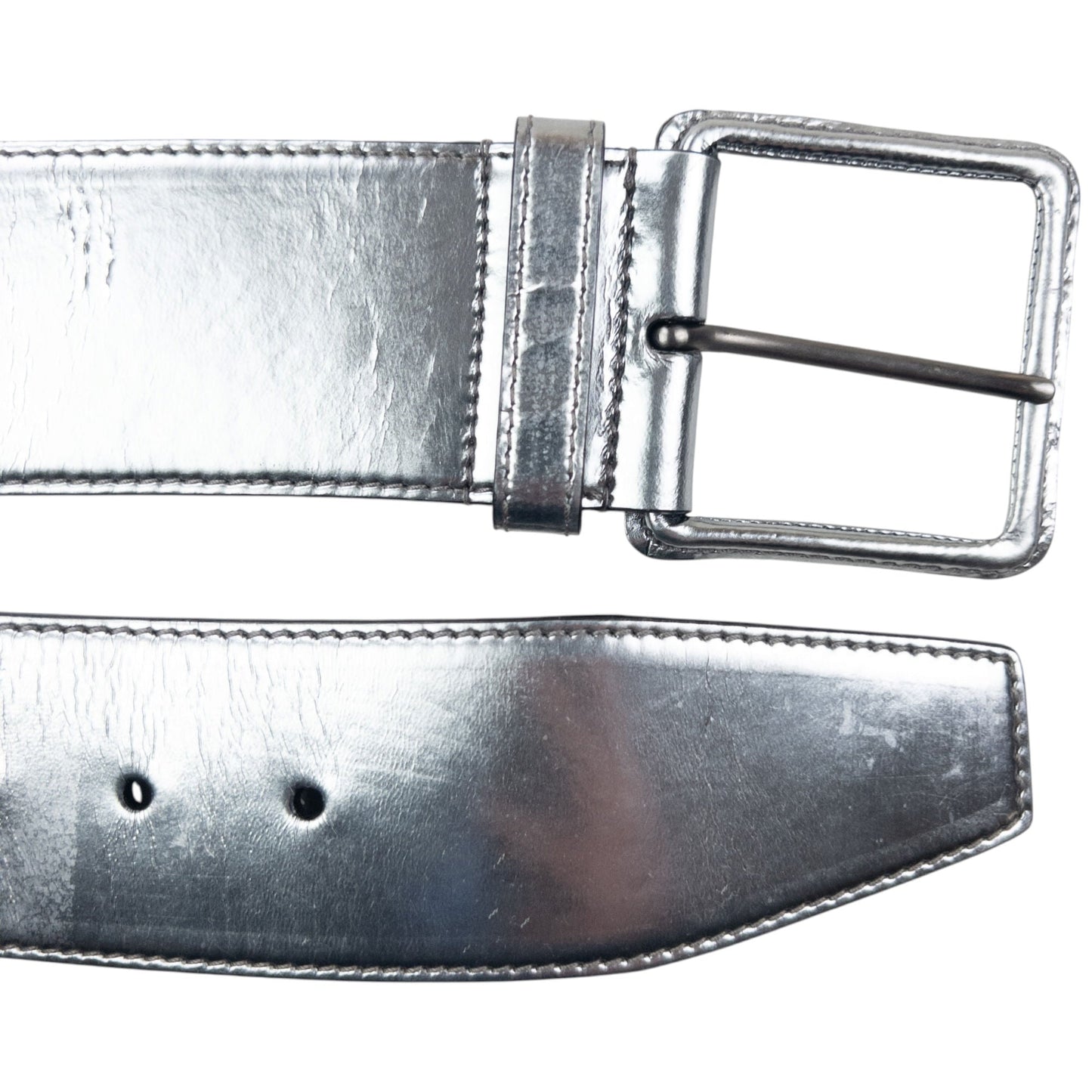 Vintage 2000s Miu Miu Metallic Leather Belt Size W26 | O/S, Grey