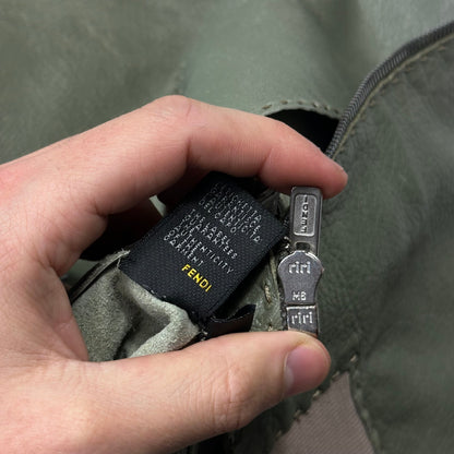 Fendi Avocado Green Lambskin Leather FF Zucca Bomber Jacket - IT46 (S/M) | Small