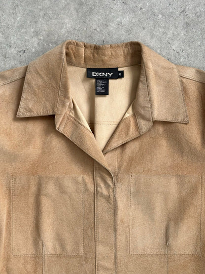 DKNY 2000s Concealed Placket Suede Shirt - XS