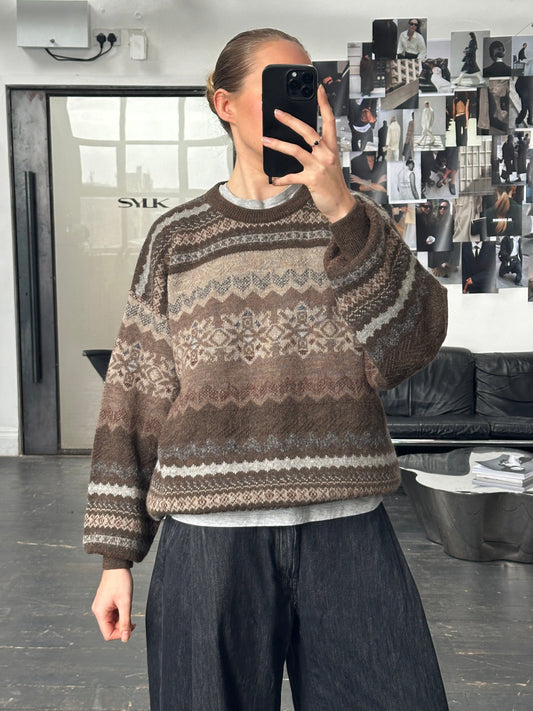 Italian Vintage 1990s Wool Alpaca Patterned Knit Jumper - XL