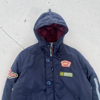 2010s armani jeans patchwork hooded bomber | Navy, Navy