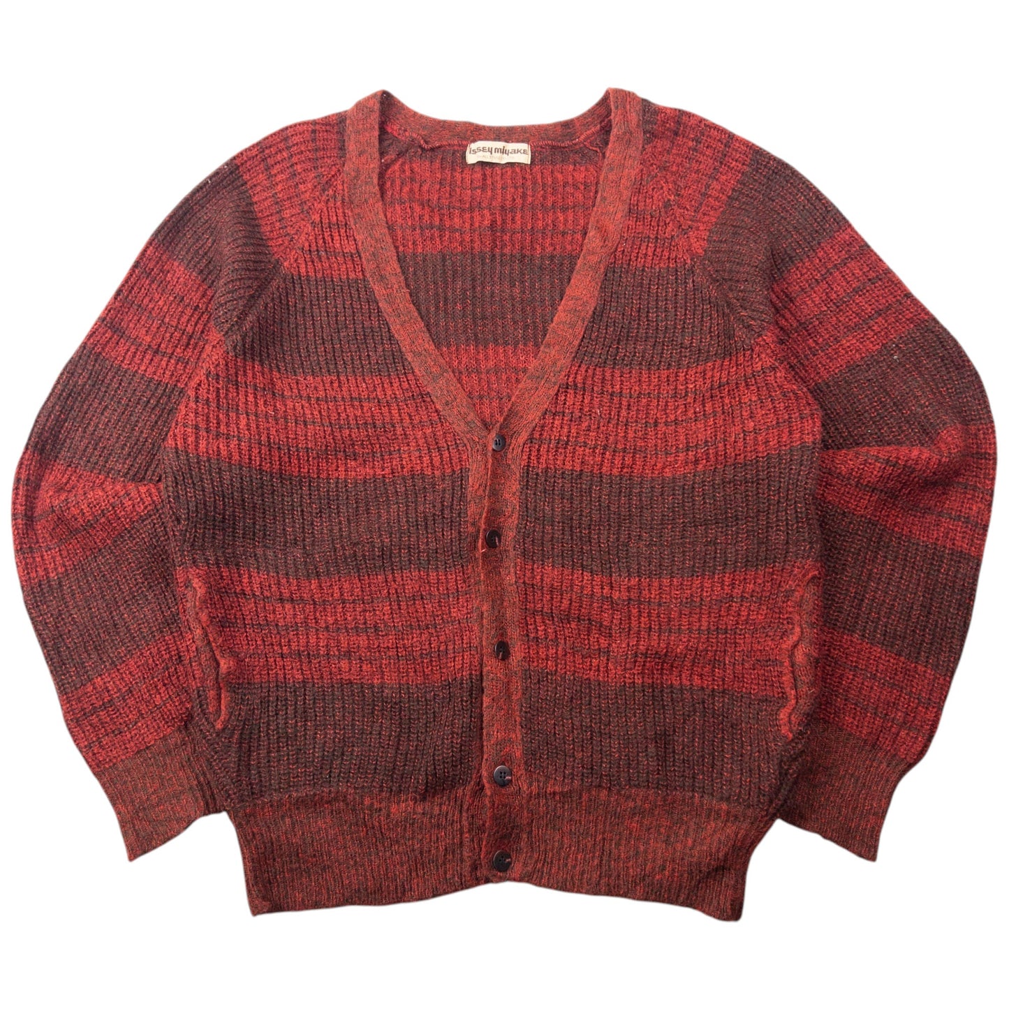 Vintage 80s Issey Miyake Striped Knit Cardigan Size M | Medium, Red