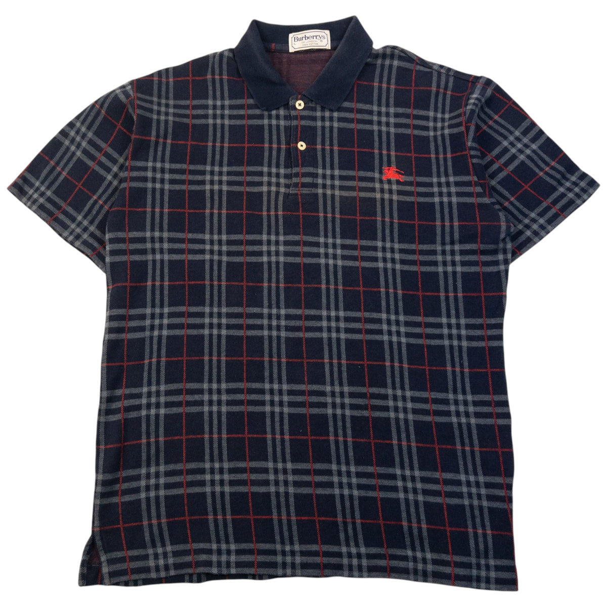 Vintage 90s Burberry Nova Check Polo Shirt Size M | Medium, Navy
