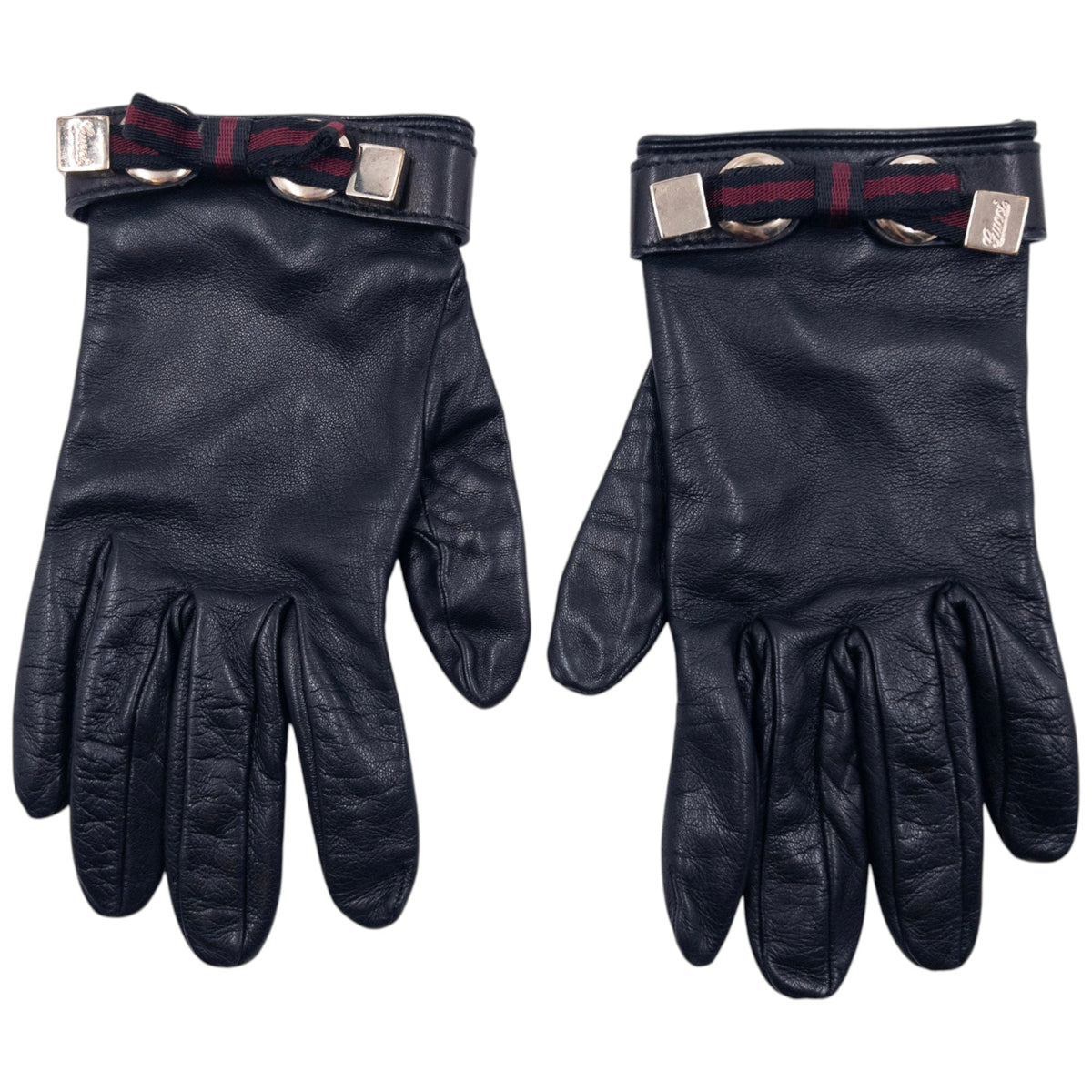 Vintage 2000s Gucci Bow Detail Leather Gloves Size M | O/S, Black