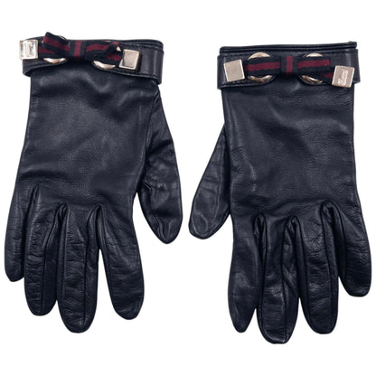 Vintage 2000s Gucci Bow Detail Leather Gloves Size M | O/S, Black