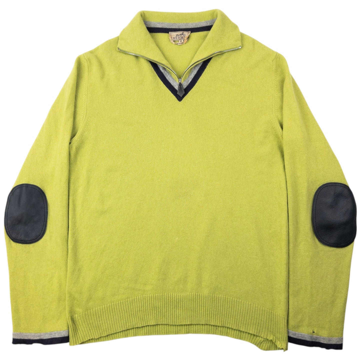 Vintage 90s Hermès Q Zip Cashmere Jumper Size XL | Medium, Green