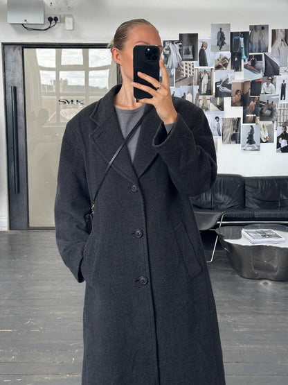 Italian Vintage 1980s Wool Cashmere Herringbone Coat - XL