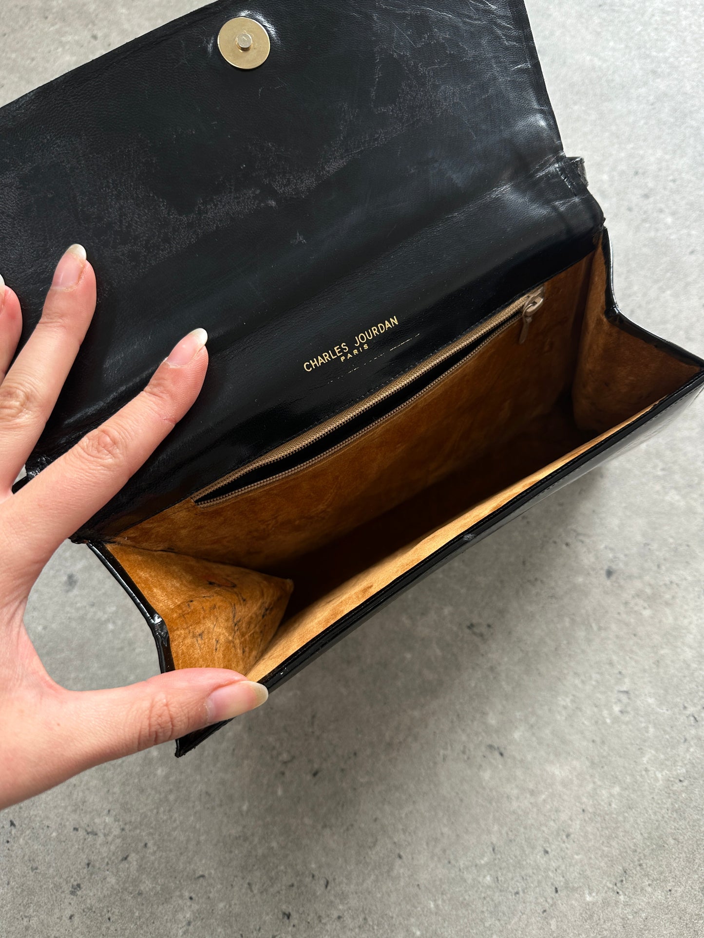 Charles Jourdan 1990s Asymmetric Patent Crossbody Bag