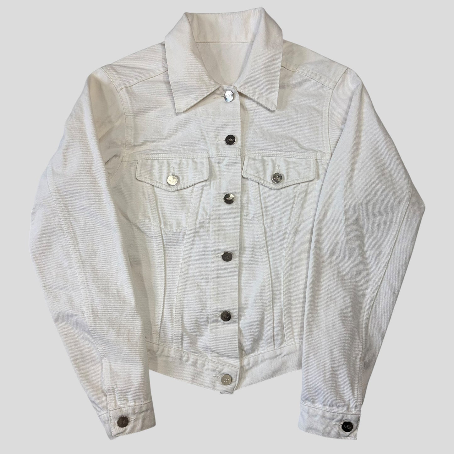 Gucci by Tom Ford 1999 White Denim Cropped Front Drop Jacket - IT40 | O/S, White