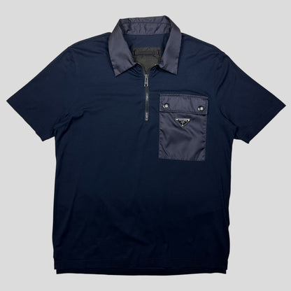 Prada 2019 Nylon Pocket Plaque Logo 1/4 Zip Shirt - M