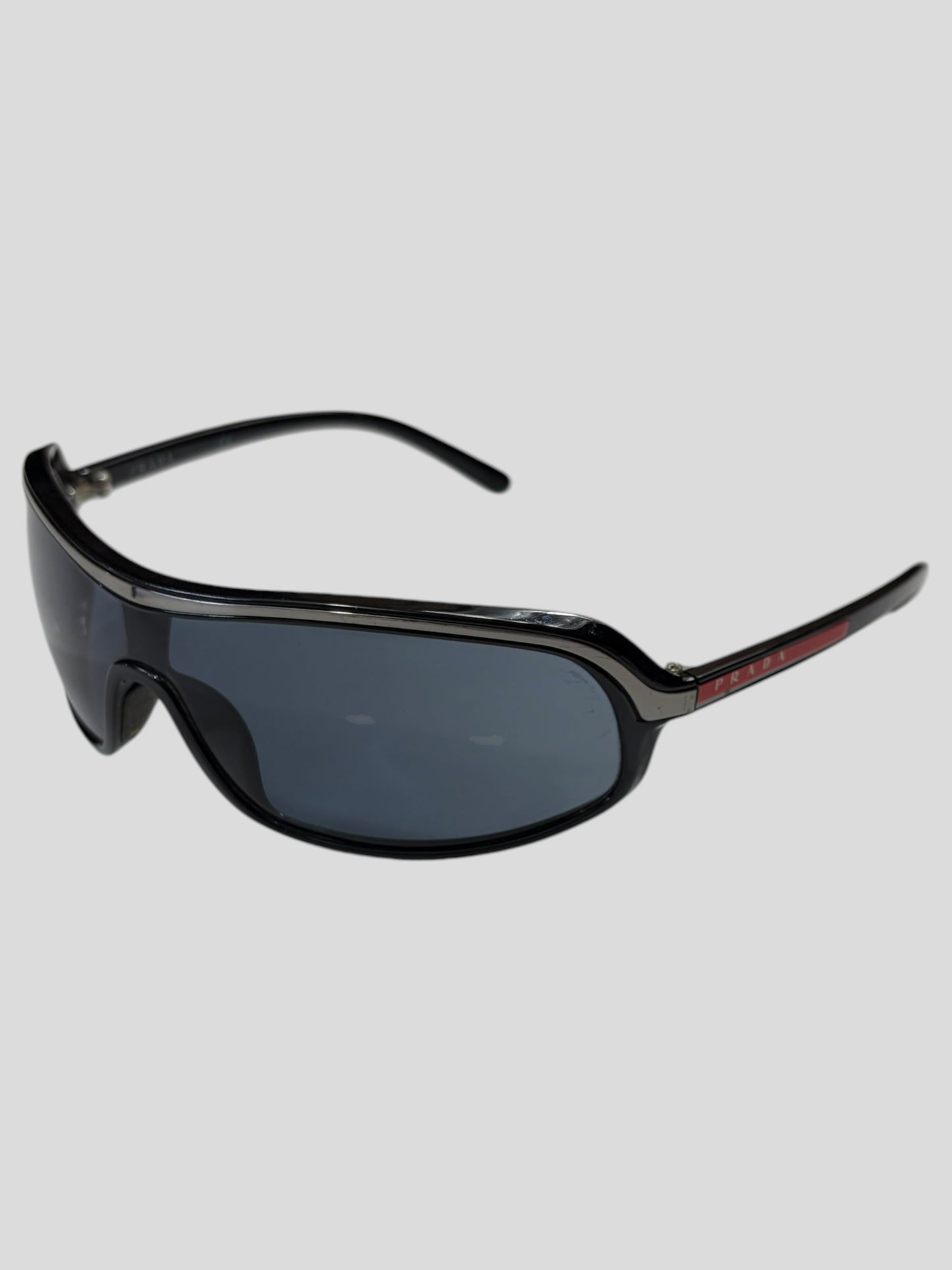 Prada Sport 00’s Red Logo Blue Lens Shield Sunglasses | O/S, Multicoloured