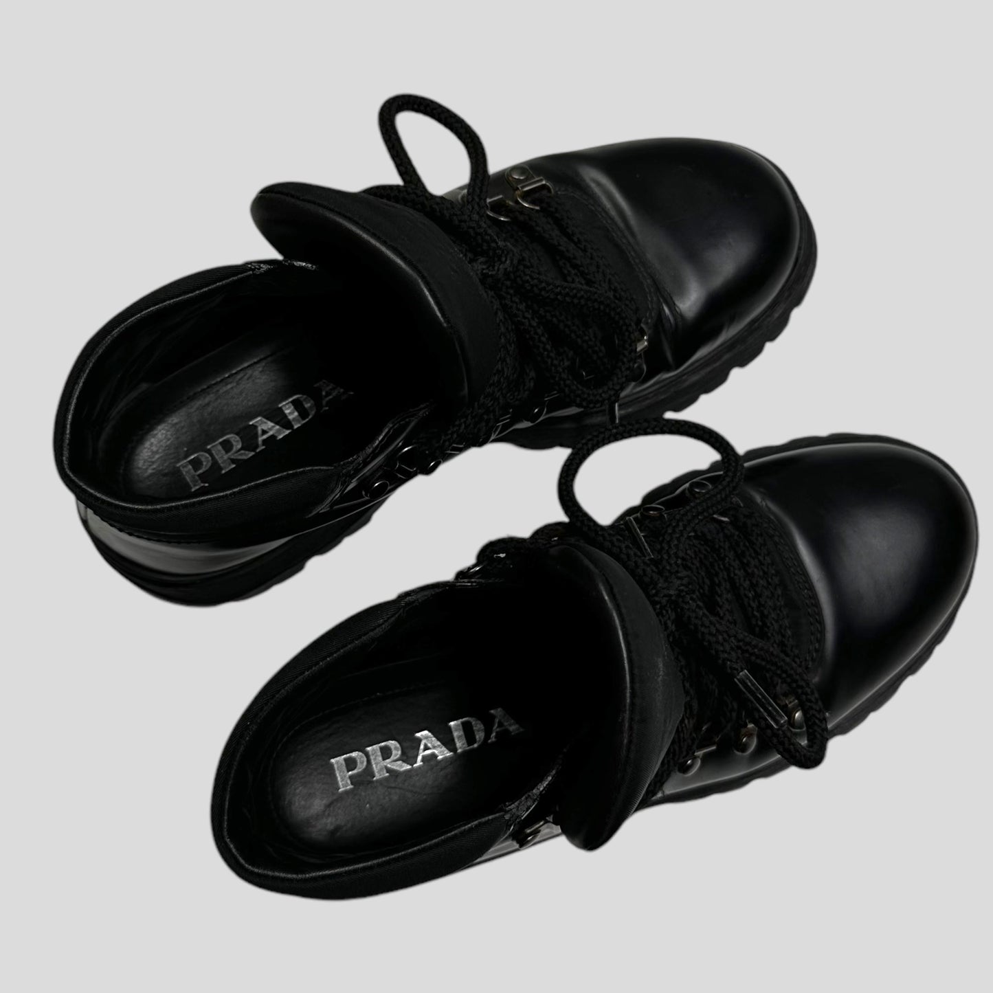 Prada Milano 90’s Leather + Nylon Combat Boots - UK4