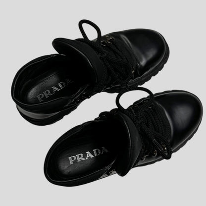 Prada Milano 90’s Leather + Nylon Combat Boots - UK4 | Black
