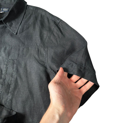 Armani Jeans 00's Linen Short Sleeve Shirt XXL | XXL, Black