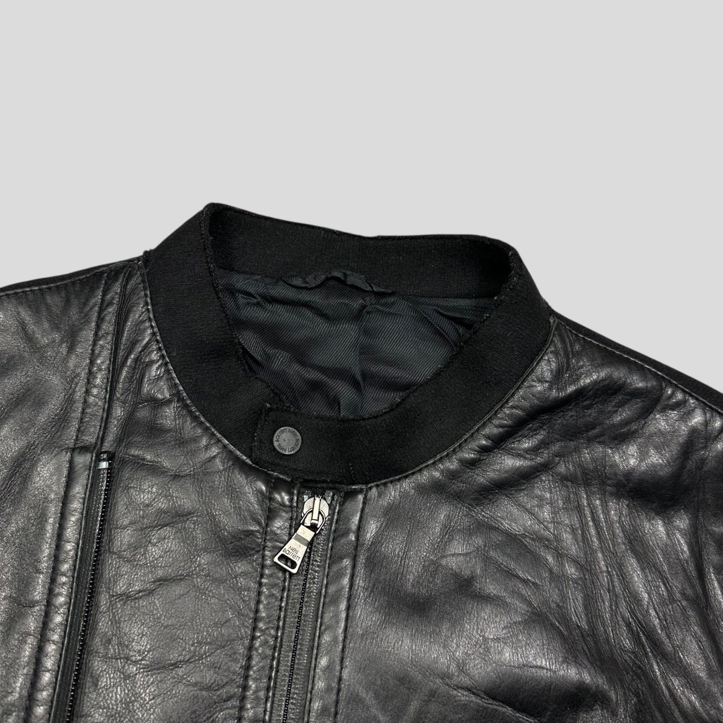 Neil Barrett 00’s Leather + Wool Modular Zip Panelled Biker Jacket - M