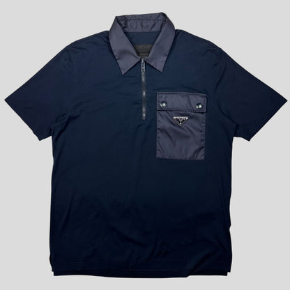 Prada 2019 Nylon Pocket Plaque Logo 1/4 Zip Shirt - M
