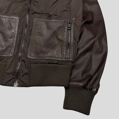 Gucci Brown Nappa Leather Hybrid Logo Bomber Jacket - IT46 (S) | Default Title, Brown