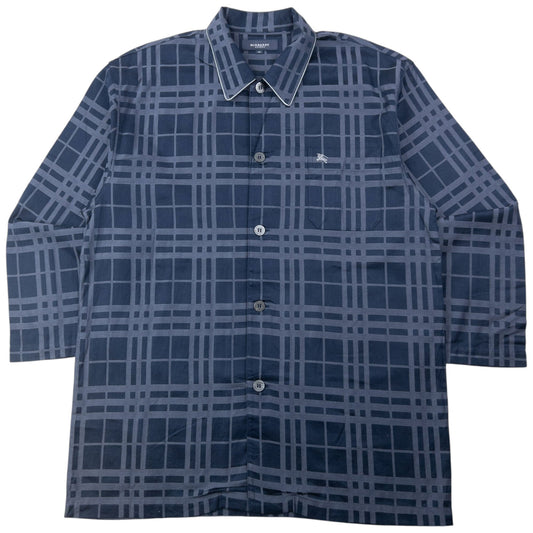 Vintage 2000s Burberry Nova Check Long Sleeve Button Up Pyjama Shirt Size M | Medium, Navy