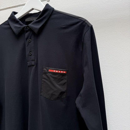 Prada Sport Logo Polo Shirt L/S (L/XL) | Large, Blue