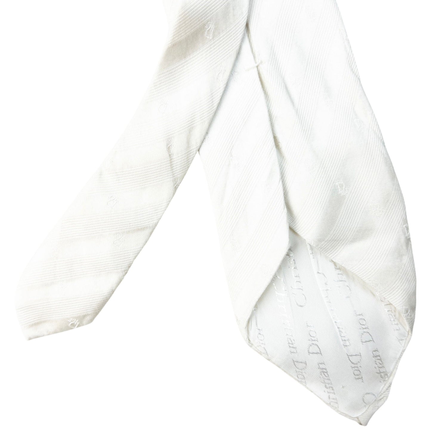 Vintage 90s Dior Monogram Stripe Silk Tie | O/S, White