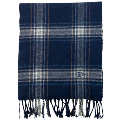 Vintage 80s Gucci Checkered Cashmere Tassel Scarf | O/S, Navy