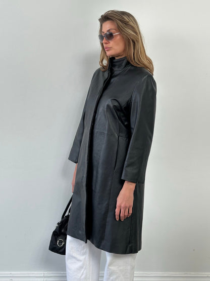 Vintage 1990s High Neck Concealed Placket Trench Coat - S/M