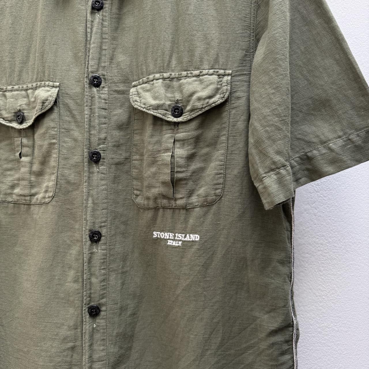 00s Stone Island Script Logo Linen Shirt (M) | Medium, Green