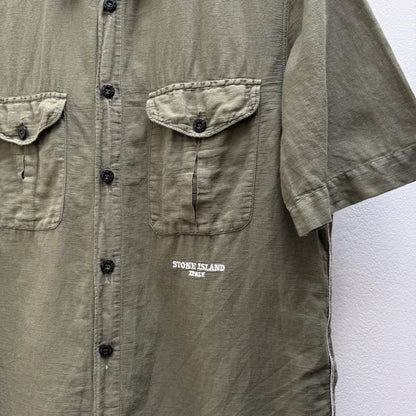 00s Stone Island Script Logo Linen Shirt (M) | Medium, Green