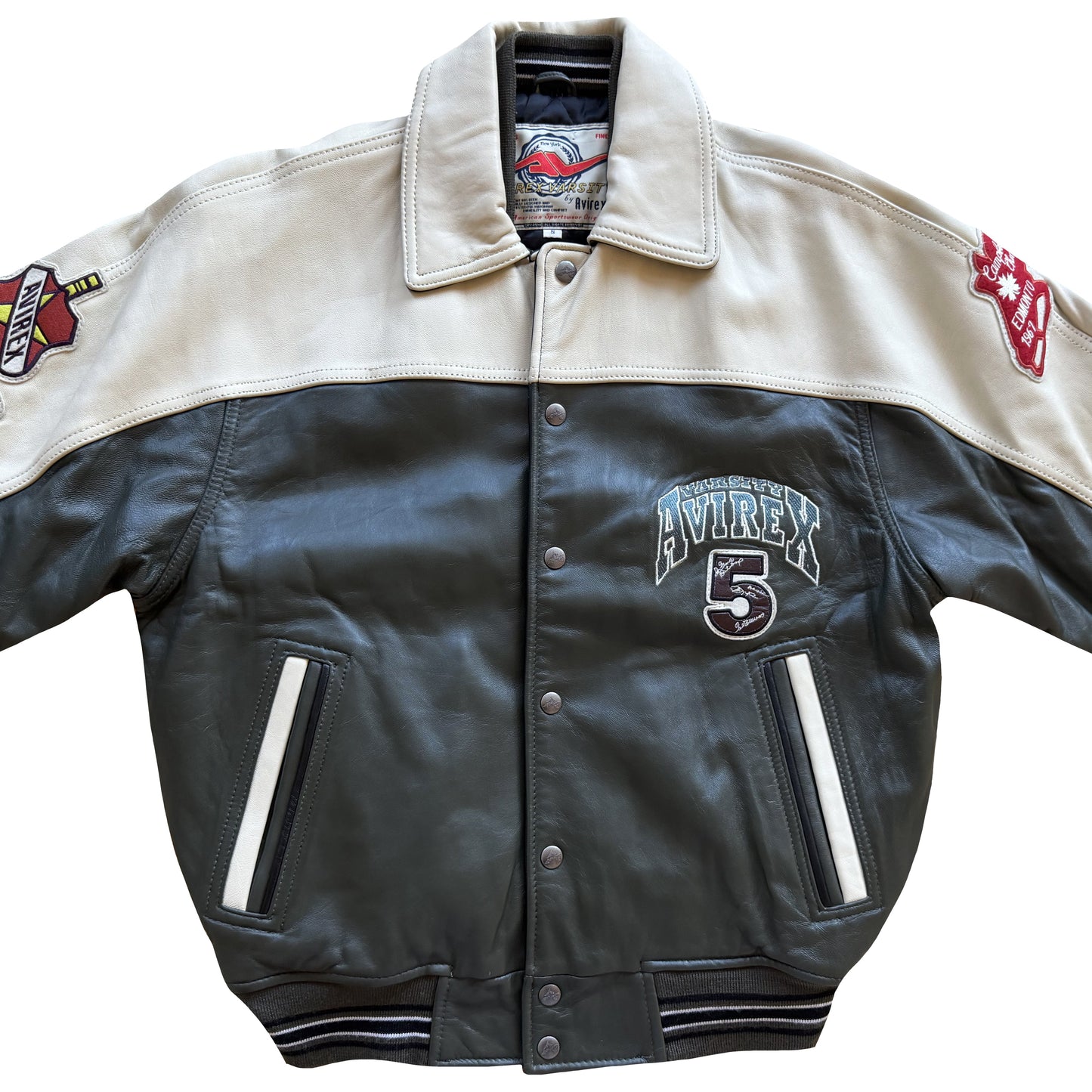 Avirex 'North West Wild Bears' Leather Varsity Jacket - S