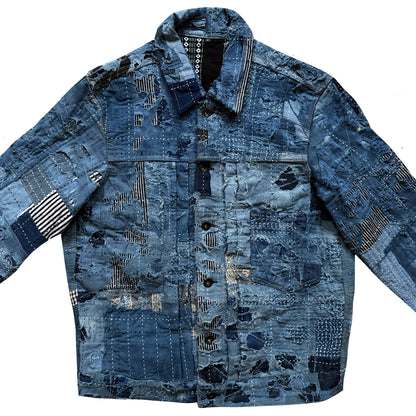 Indigo Boro Sashiko Distressed Denim Trucker Jacket - M