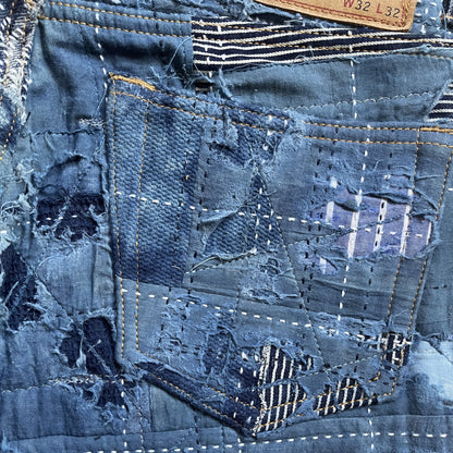 Indigo Boro Sashiko Distressed 501 Jeans - W30"