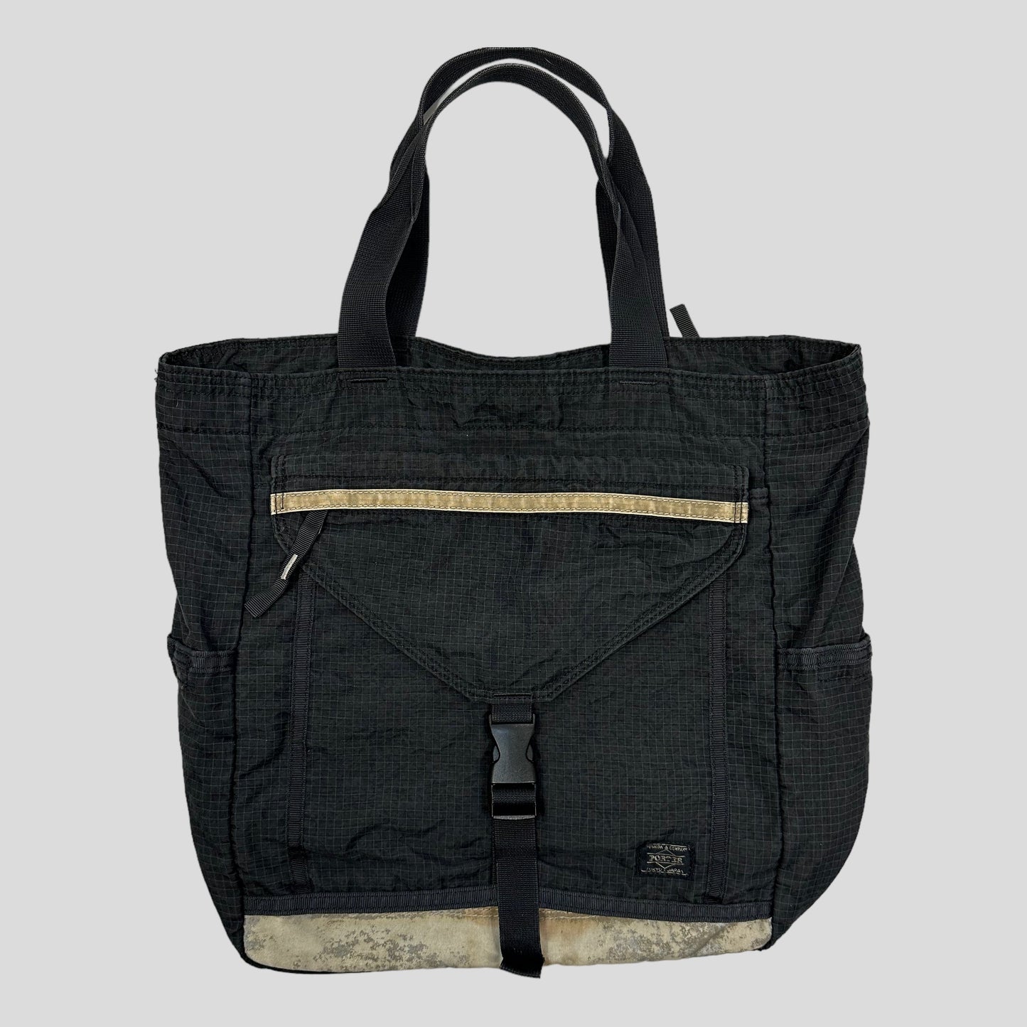 Porter 00’s Nylon Ripstop Grid Multipocket Tote Bag | O/S, Black