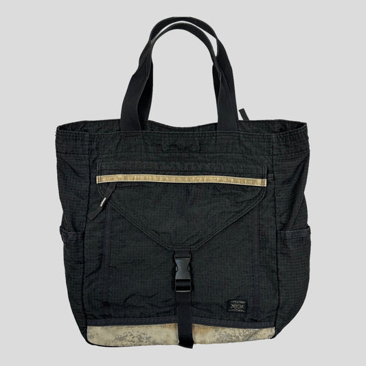 Porter 00’s Nylon Ripstop Grid Multipocket Tote Bag | O/S, Black