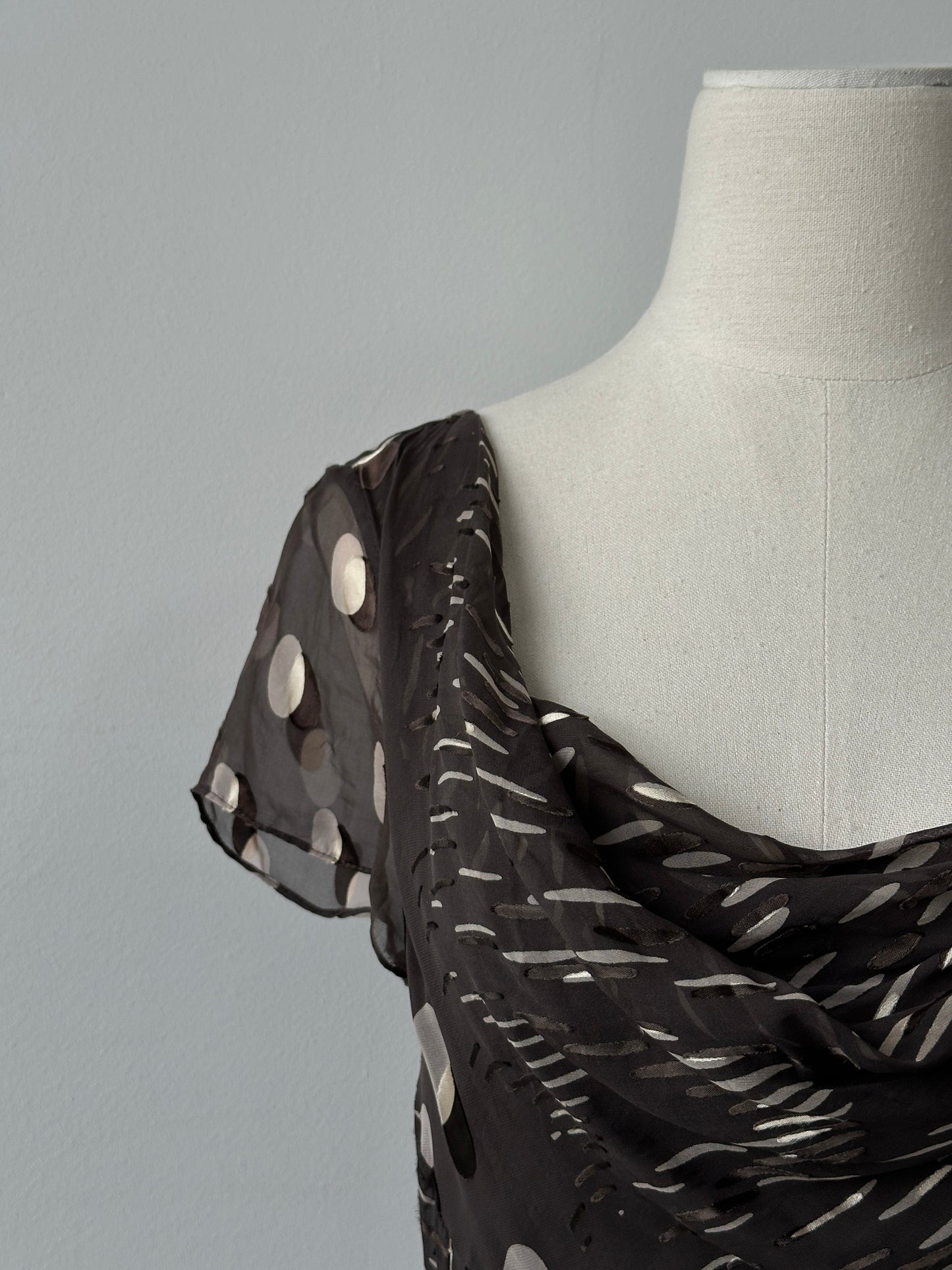 Vintage 2000s Silk Printed Cowl Midi Dress - S-M