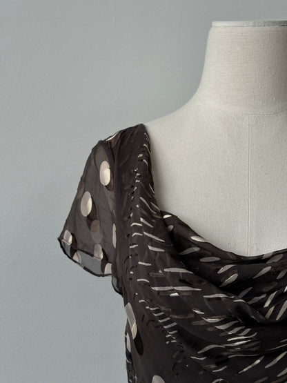 Vintage 2000s Silk Printed Cowl Midi Dress - S-M